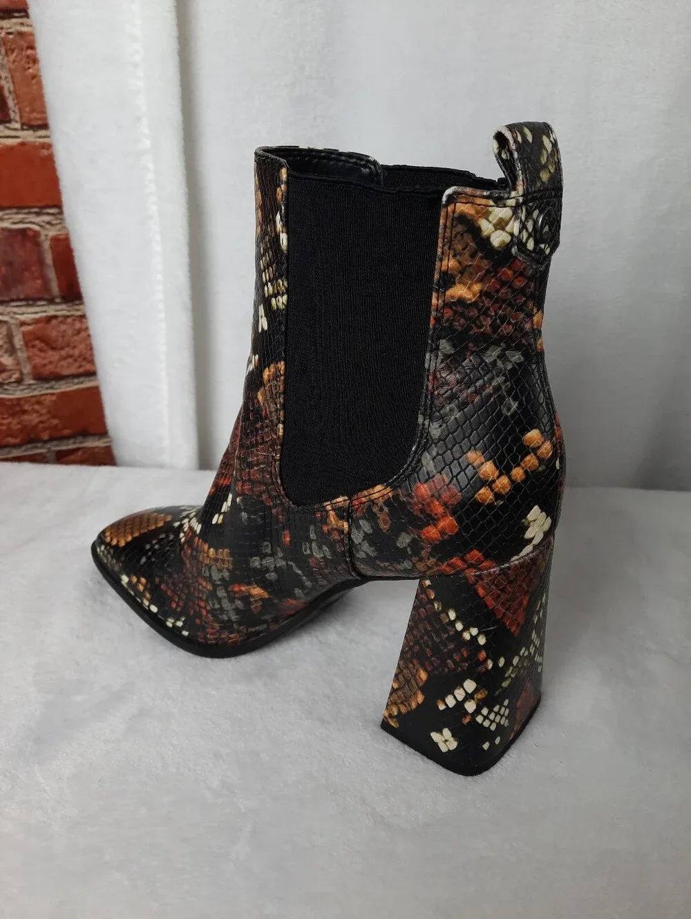 Sam Edelman Snake-Print Ankle Boots in Black, Brown & Cream